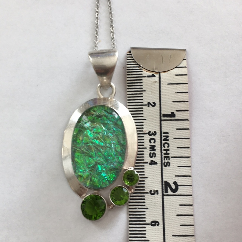 Ammolite peridot solid sterling silver pendant - Picture 9 of 10